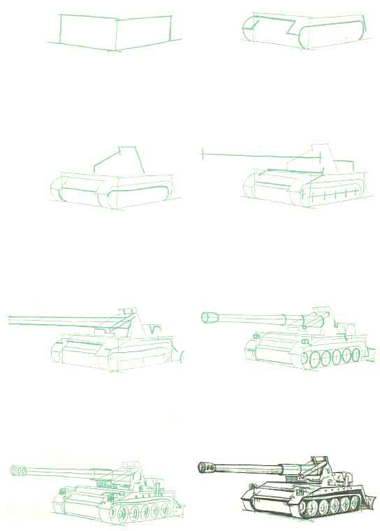 Как рисовать танк поэтапно карандашом для начинающих детей